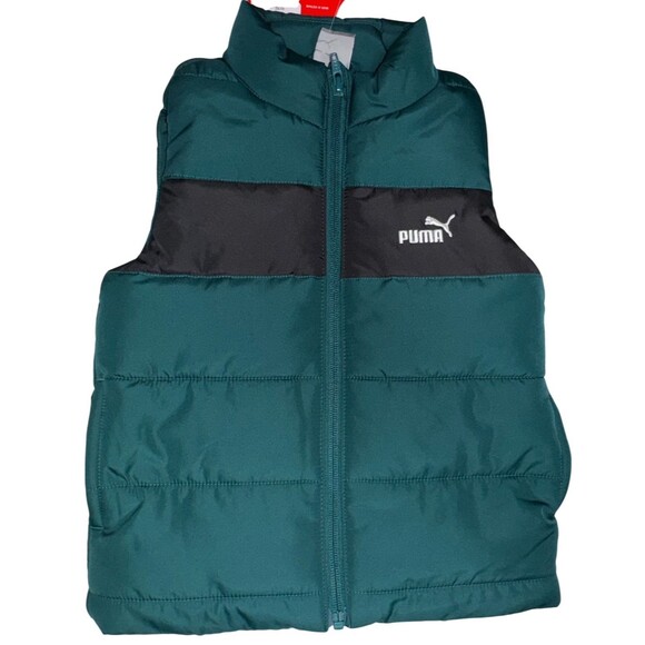 PUMA Boys Size 4T 3 Piece Puffer Vest Jacket T-Shirt Jogger Pant Green & Black - Picture 2 of 6